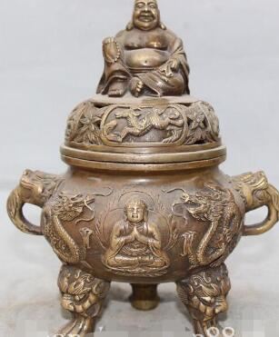 China Old Bronze Handmade Exquisite Dragons statue Incense Burner W Daming mark