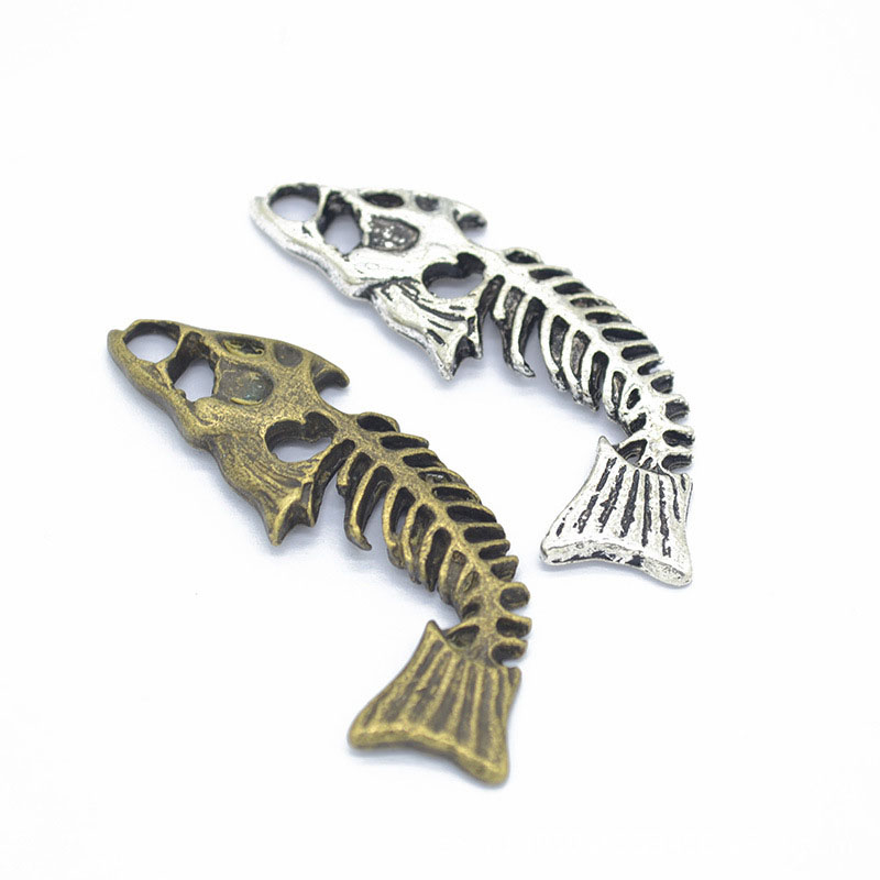 

100 pcs large size 53x16mm fish bone charms pendant antique silver antique bronze color
