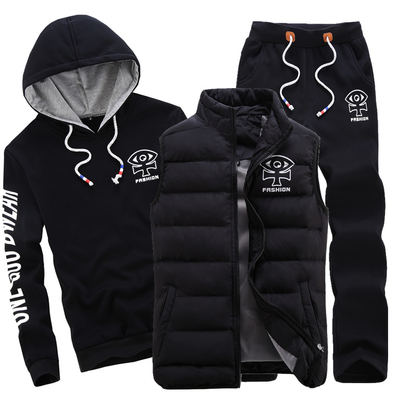 

AmberHeard Fashion Winter Sporting Suit Men Set Hoodie+Vest+Pants Sportswear 3 Piece Sweatshirt Coat Tracksuit  Clothes, Black