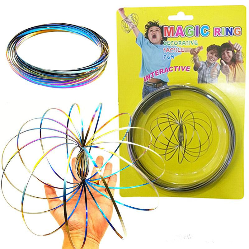 

Toroflux Rainbow Flow Rings Stainless Steel Kinetic Spring Metal SUS 304 Magic Flow Ring 3D Sculpture Ring Interactive Toys For Kids ELC762
