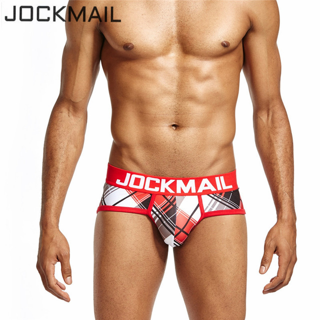 

JOCKMAIL Brand Sexy Men Underwear Briefs Classic plaid print calzoncillos hombre slips calcinha Cueca Gay Underwear Male Panties, Red