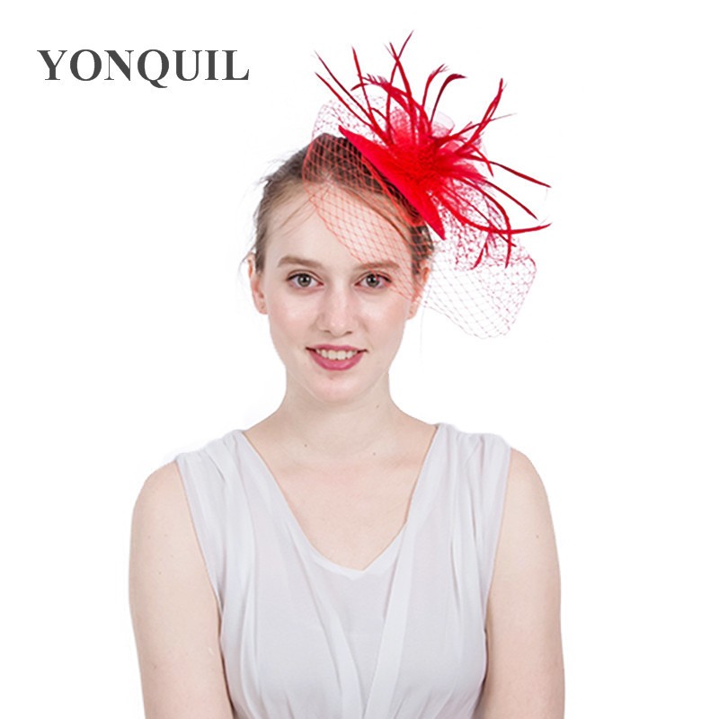 sombrero con lazo velo para boda o fiesta. Red de malla de plumas fascinante para el pelo