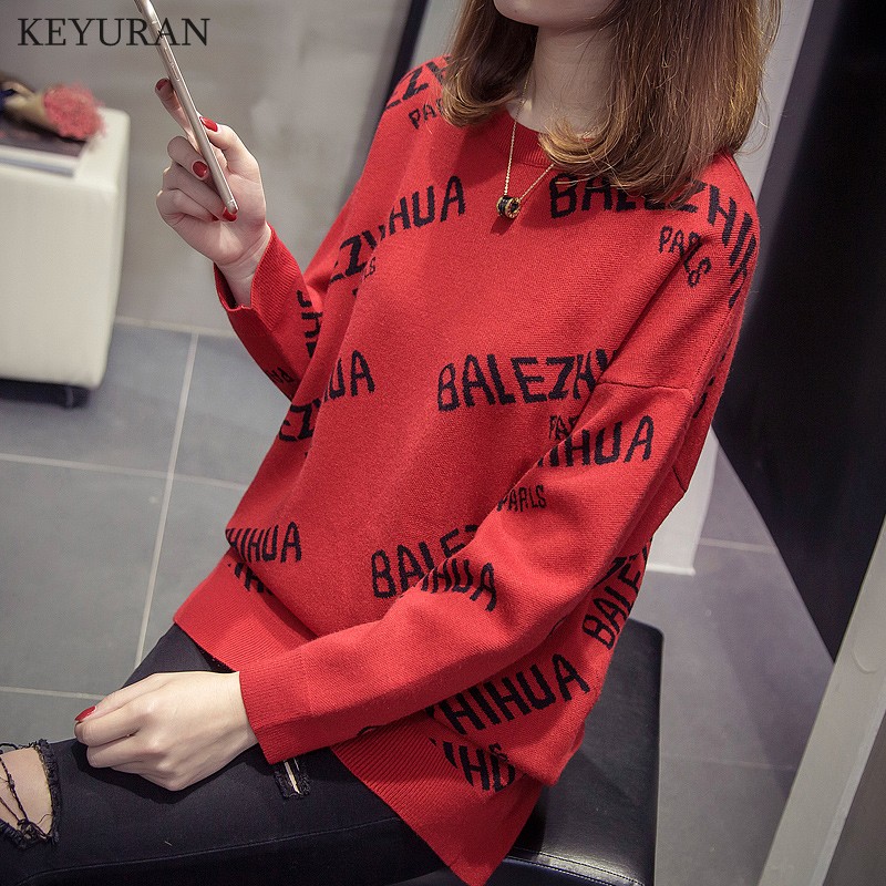 2018 Autumn Winter Runway Sweater Women Letter Printed Pullovers Sweaters Women Knitted Jumper Knitwear Pull Femme Xl-3XL L2193