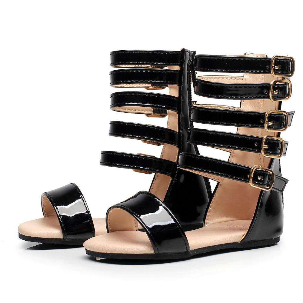 

On Sale Summer Baby Girls Gladiator Shoes Roman Children Shoe Kids Leather High Heels Open Toe Little Girl Fashion Sandals, Black