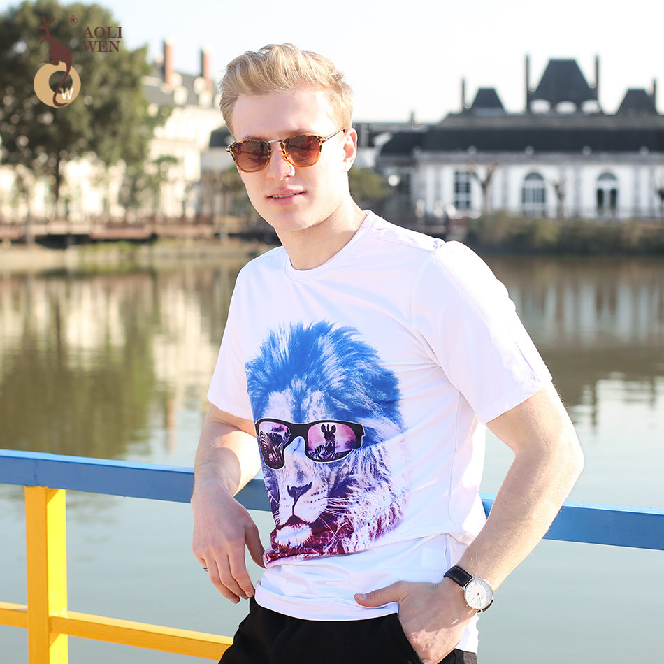 

2018 New Fashion Design Men's T-shirt Hot Summer White Casual High Quality 3D Printing Lion Pattern Male Short Sleeve Size M-3XL