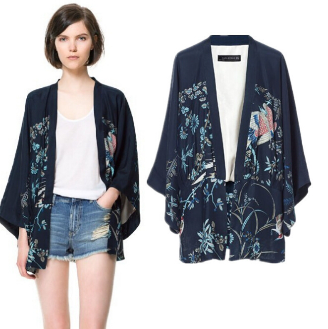 

Phoenix Printing Kimono Bat Sleeve Cardigan Lady Kimono Jacket Women Cape Outerwear, Black2