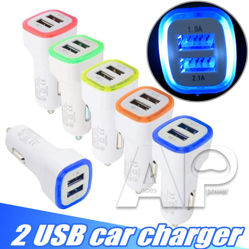 

5V 2.1A Dual USB Ports Led Light Car Charger Adapter Universal Charging Adapter for iphone Samsung S10 S11 Note10 Cell phone