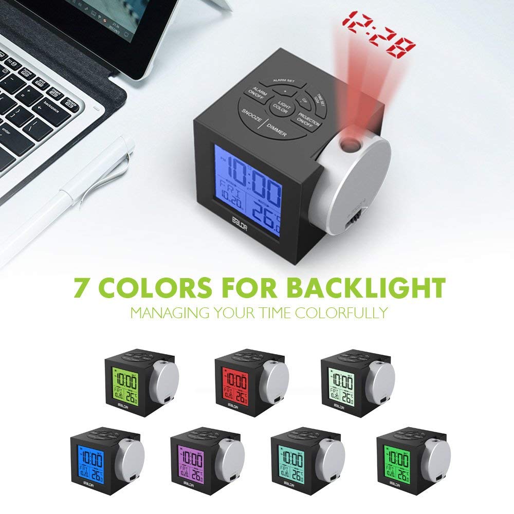 

LCD Projection Alarm Clock Backlight Electronic Digital Projector Watch Desk Temperature Display with 7 Color