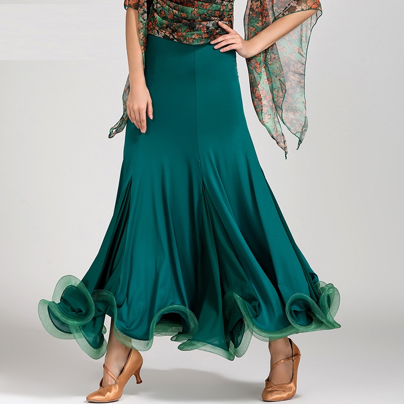 

Free Shipping Adult/Women Ballroom Dance Long SKirt Modern Waltz Standard Competition Practice Dance Skirt 7Color Green Blue Red Blue, Purple