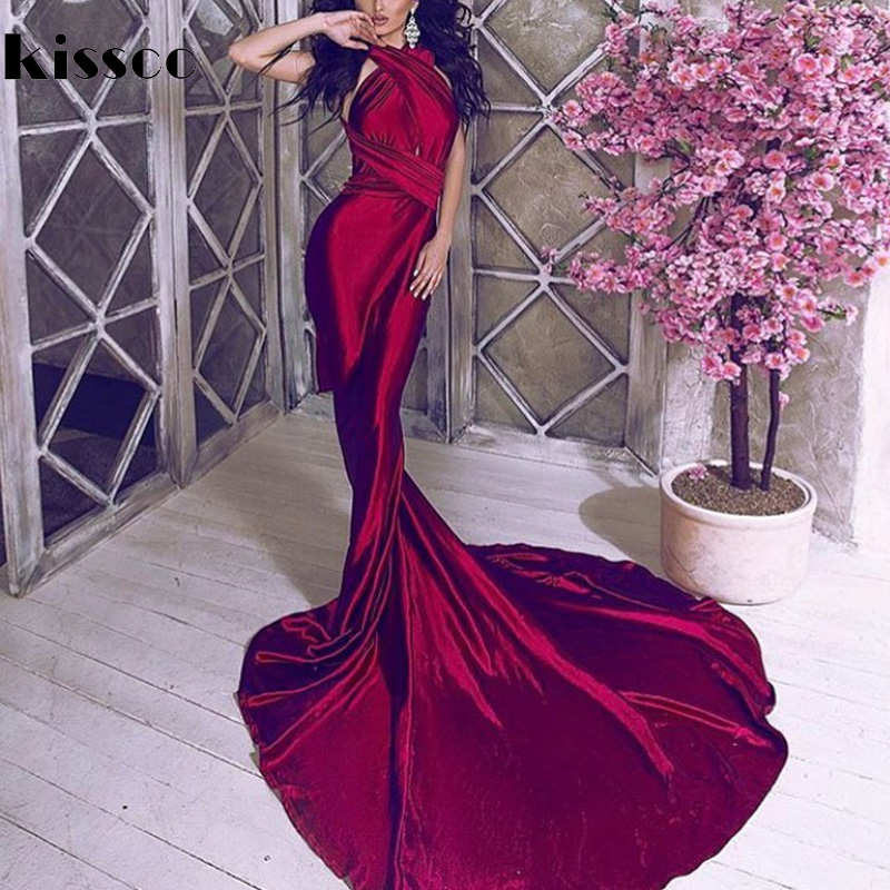 

Prom Dresses 2018 Sexy Mermaid Red Satin Dresses Floor Length Evening Party Dress Hollow Out DIY Straps Bodycon Backless Evening Gown Dress, Green