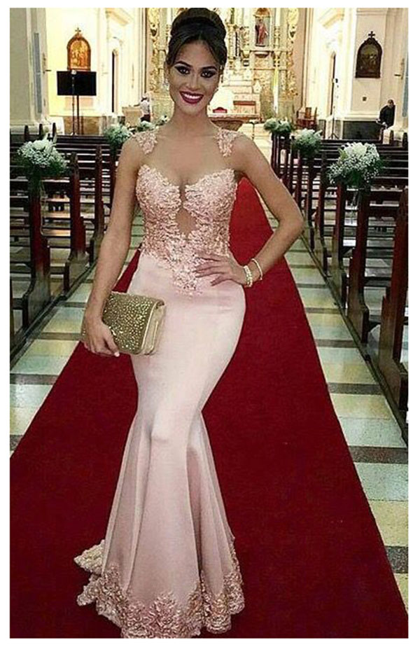 

2018 Sexy mermaid pink Cocktail Dresses sexy Sheath lace Celebrity Gowns Sleeveless floor Length Prom Party Dress for girls, Custom made