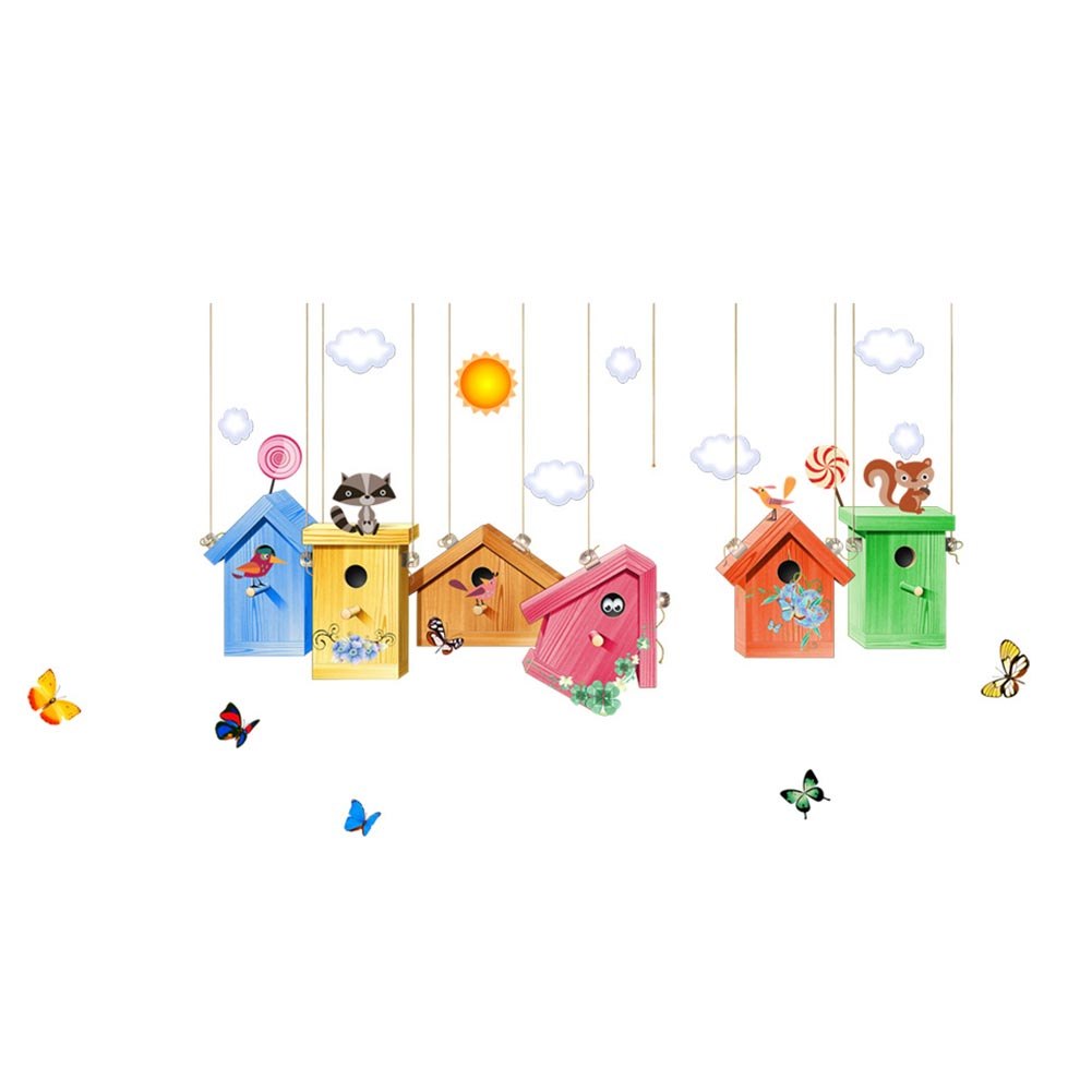 Acheter Dessin Animé Romantique Papillon Cage à Oiseaux Stickers Muraux Maternelle Enfants Chambre Fond Décoration Autocollants Décor à La Maison De