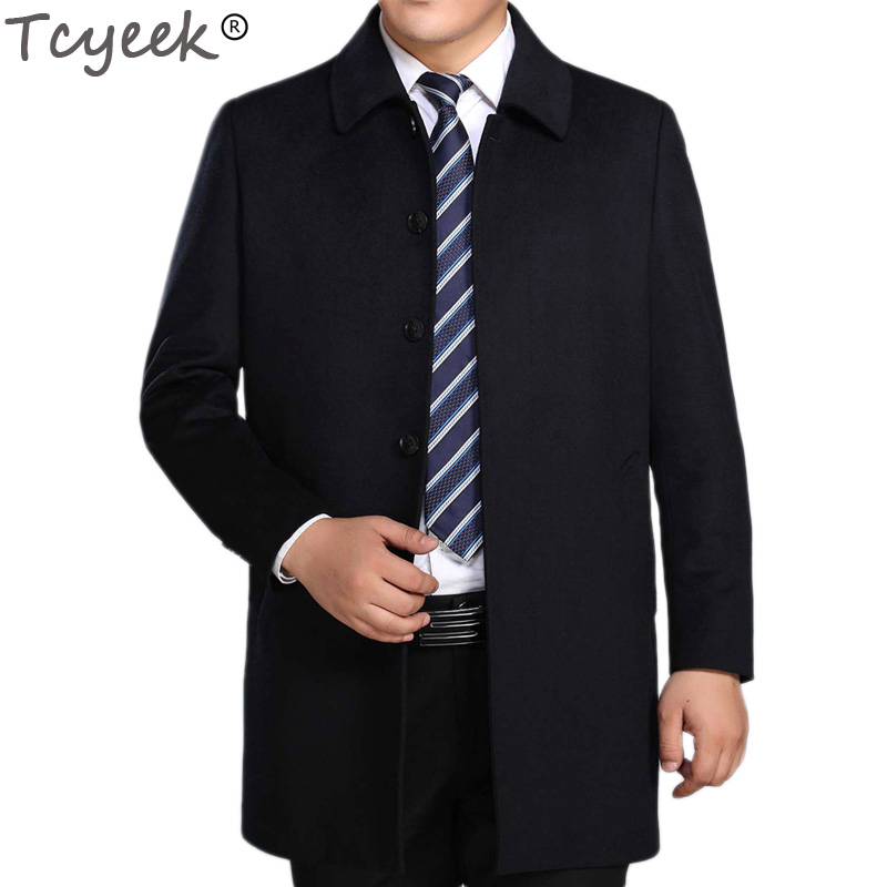 Tcyeek Winter Men's Woolen Jackets Turn-down Collar Men Wool Coat Middle aged Wool & Blends Casual Male Casaco Masculino HH145