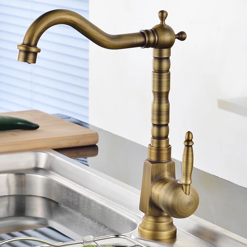 

Kitchen Sink Faucets Solid Brass Antique Bronze Single Handle Kitchen Basin Faucets Deck Mounted Hot&Cold Water Mix Tap
