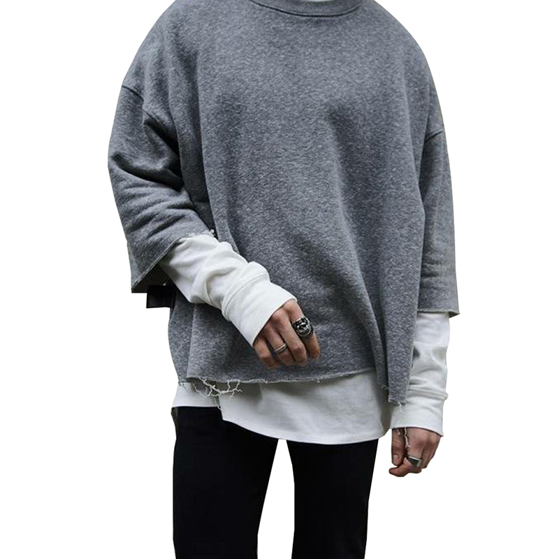 

Casual Pullover Solid Color Half Sleeve Sweatshirt Winter High Street Vintage Pullover Free Shipping, Light gray