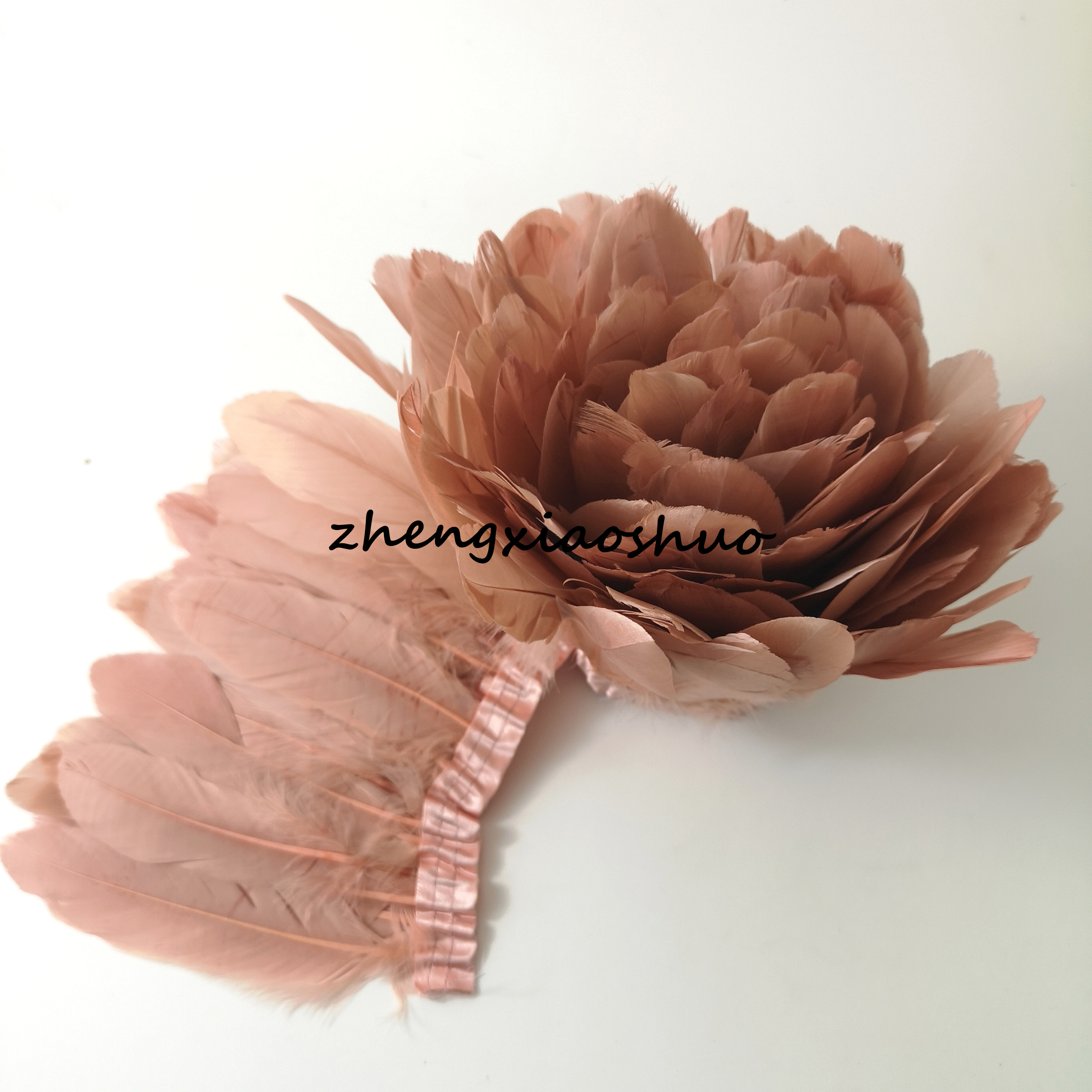 

Free shipping champagne pink goose feather fringe of 10 yards trim for craft wedding sewing dress custom