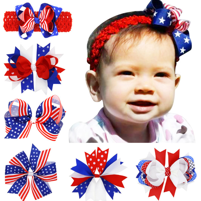 

American Flag Kids Bow Head Band Headbands Soft Hair Bands Headbands Hair Accessories for Women Girls Headwear, Mixed