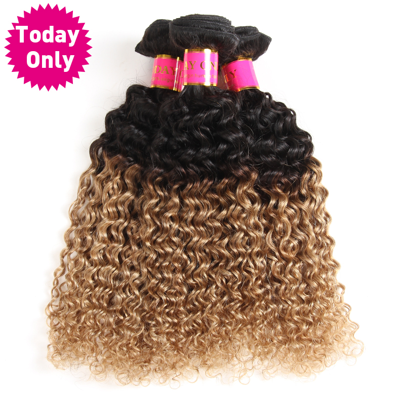 

Today Only Ombre Brazilian Hair Weave Bundles Kinky Curly Weave Human Hair Bundles Two Tone 1b 27 Non Remy Blonde Extension