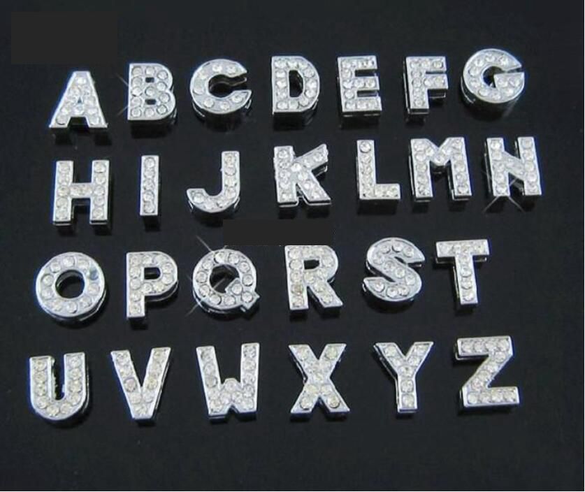 

Instock Clearance Sale 130Pcs/Lot DIY Slide Letters A-Z With Rhinestone Charms For 8mm DIY leather wristband bracelet