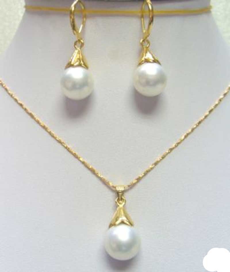 

White Round South Sea Shell Pearl Necklace Earring Jewelry Set<<<free shipping