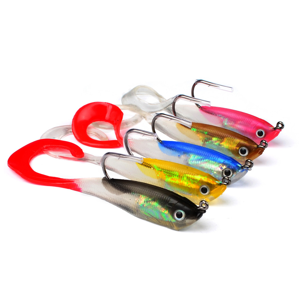 

Fishing Lure Tackle with Lead catfishe Artificial 5PCS Soft Bait with JIG Hook 5 Color 10cm-3.9" Fishing Bait 14.7g-0.52oz