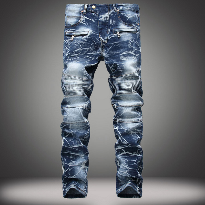 

New Free shipping wholesale Jeans for men Straight type Skinny Street style Trousers with zipper Motorcycle mens jeans 3 colour, Black
