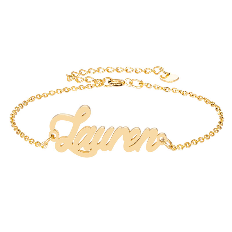 

Stainless Steel Engrave Script Name " Lauren " Charm Bracelets for Women Personalized Custom Bracelet Charm Link Christmas Gift