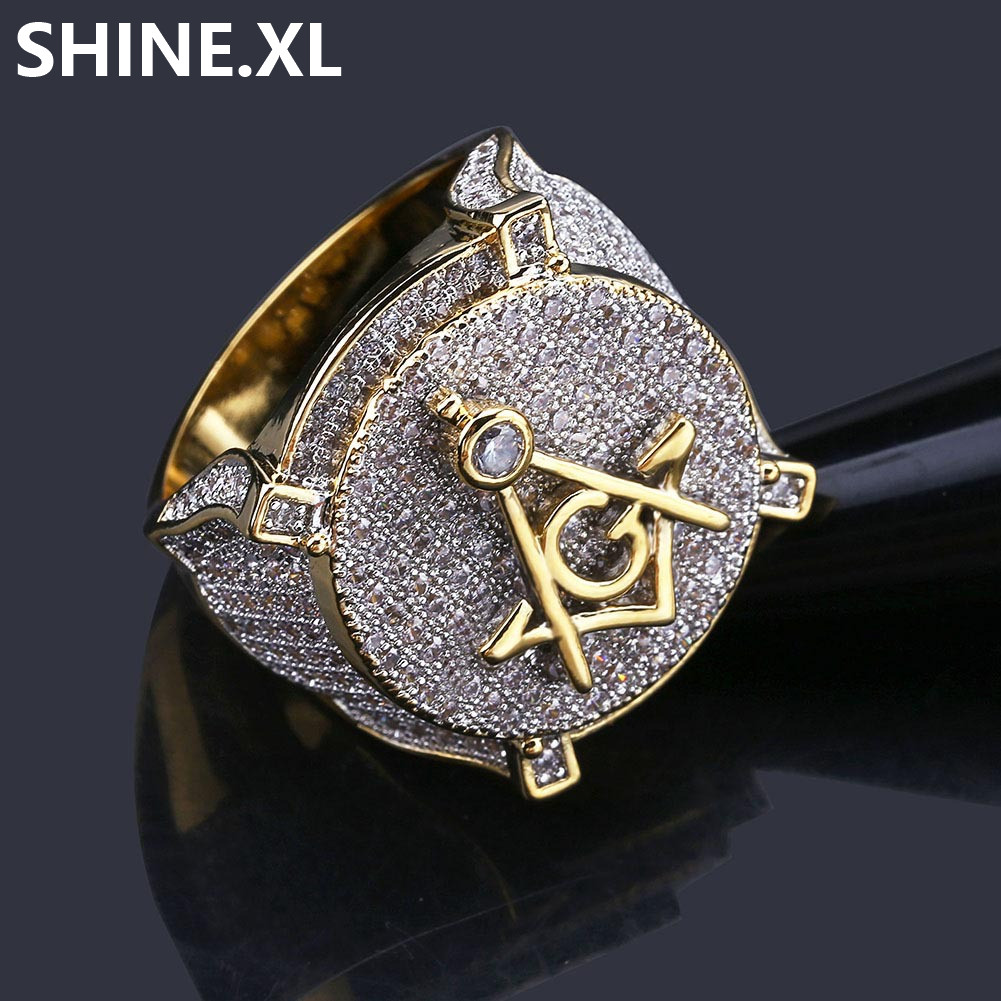 Copper Gold Color Plated Ring Exaggerate High Quality Iced Out Cz Stone Star Shape Ring for Male Women