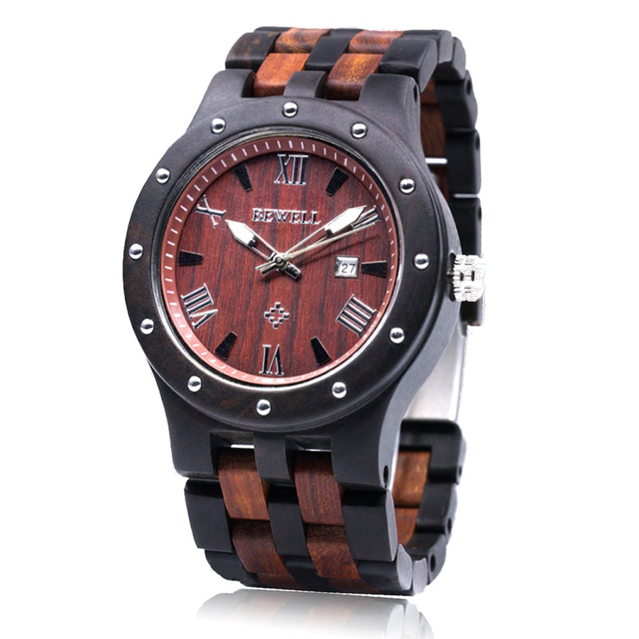 

BEWELL Men's Wooden Watches Analogue Japanese Quartz Vintage Timepiece with Wood Bracelet W109A/Wholesale ( 4 Colors), Bkrd