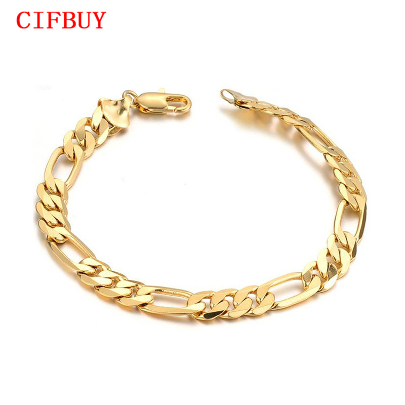 

CIFBUY 7mm 21cm Men's Bracelet New Trendy Gold Color Figaro Stainless Steel Chain Fashion Jewelry Gift pulseira masculina, DM157