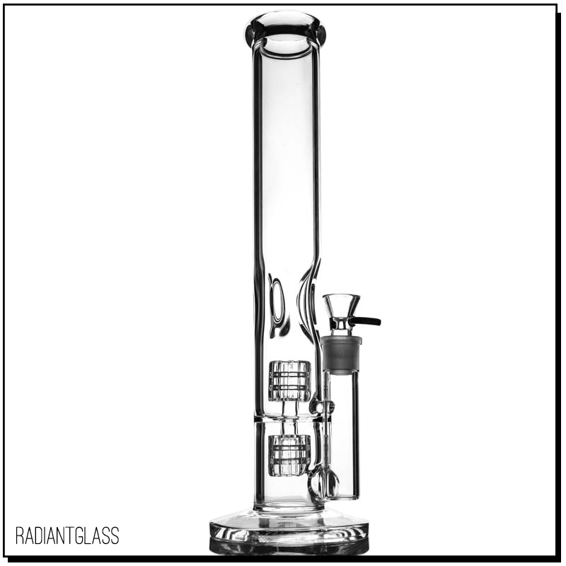 

Hookahs t Oil rigs glass bong Wholesale Twin Cage Junior bongs water pipe smoking pipes 14.5" tall 5mm thickness