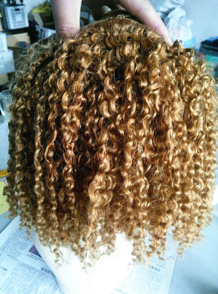 Kinky Curly Human Remy Hair Extensions for Natural Look - Dark Blonde Color with Strong Hold-image-411613807