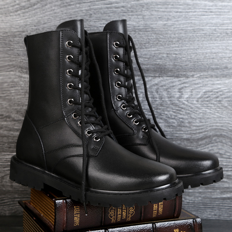 

High Top Male Shoes Adult Leather Sport Outdoor Hiking Shoes Comfortable Trekking Non-slip Climbing Trekking Boots, Black