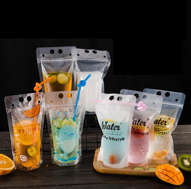 

DIY dirnk Self-sealed Plastic Beverage Bag printed Drink Container Bag Fruit Juice Self-sealed Storage bag FFA357 Outdoor Bags, Randomly mix color