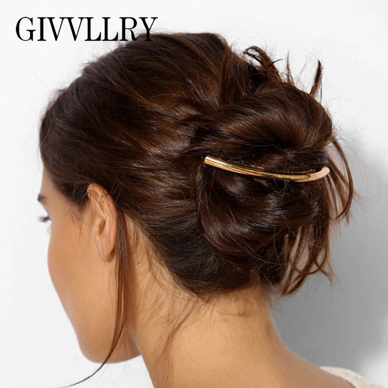 

GIVVLLRY Geometric Arc Long Hair Clip Jewelry Minimalist Metal Style Gold Silver Color Bridal Hair Pins Accessories for Women, Slivery;golden
