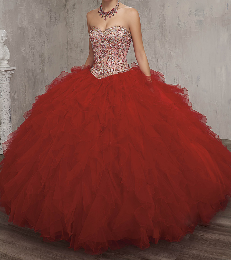 

Stunning Wedding Dress ball gown with beaded bodice,red,ivory strapless sweetheart neck line, basque waist line Bridal Gowns Plus SIZE