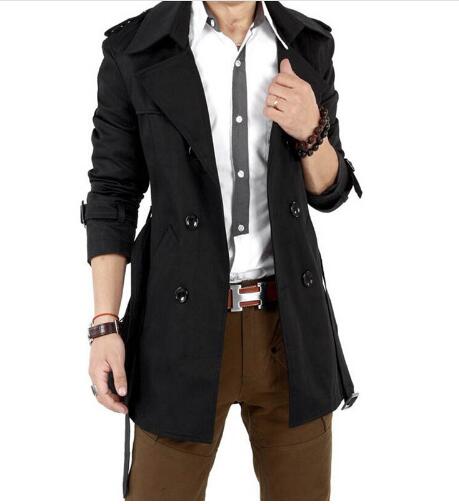 

New classic men' double-breasted long coat British wind coat, Black