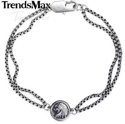 

Trendsmax 2Pcs Box Chains Lion Charm Men's Bracelet Stainless Steel Wristband Men Jewelry KDBM02