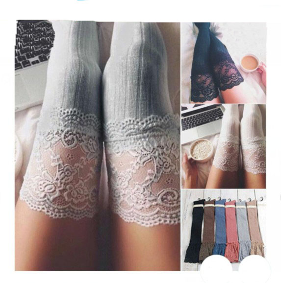 

Fashion women winter cable knit over keen long boot thigh-high warm socks leggings girls lace crochet knitted stockings, As picture