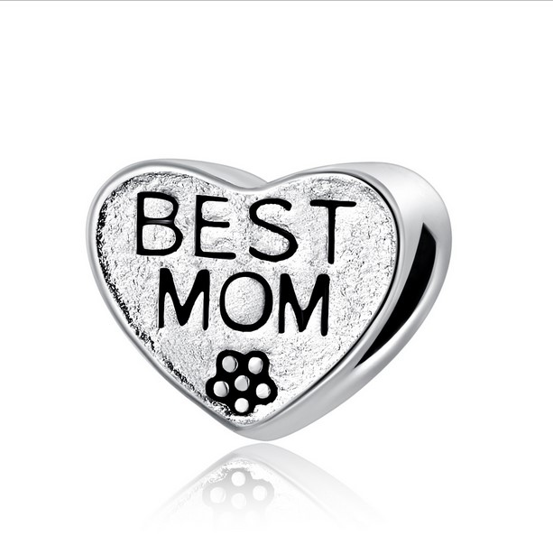 

Wholesale Silver Charm Beads 30pcs Best Mom Flower European Charms Bead Fit Pandora Snake Chain Bracelet Necklack Fashion DIY Jewelry