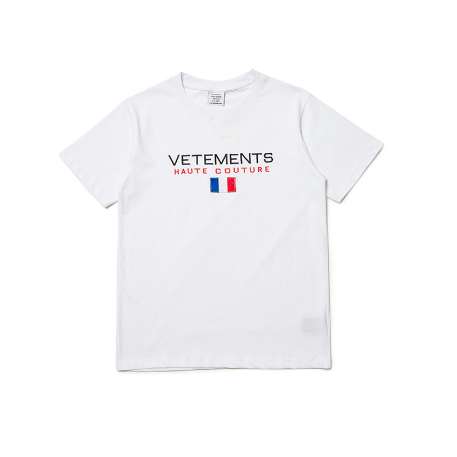 

Summer Vetements T Shirt Women Men France Flag Embroidery Vetements Tops Tees Cotton Casual Streetwear VETEMENTS T-shirt, White;black