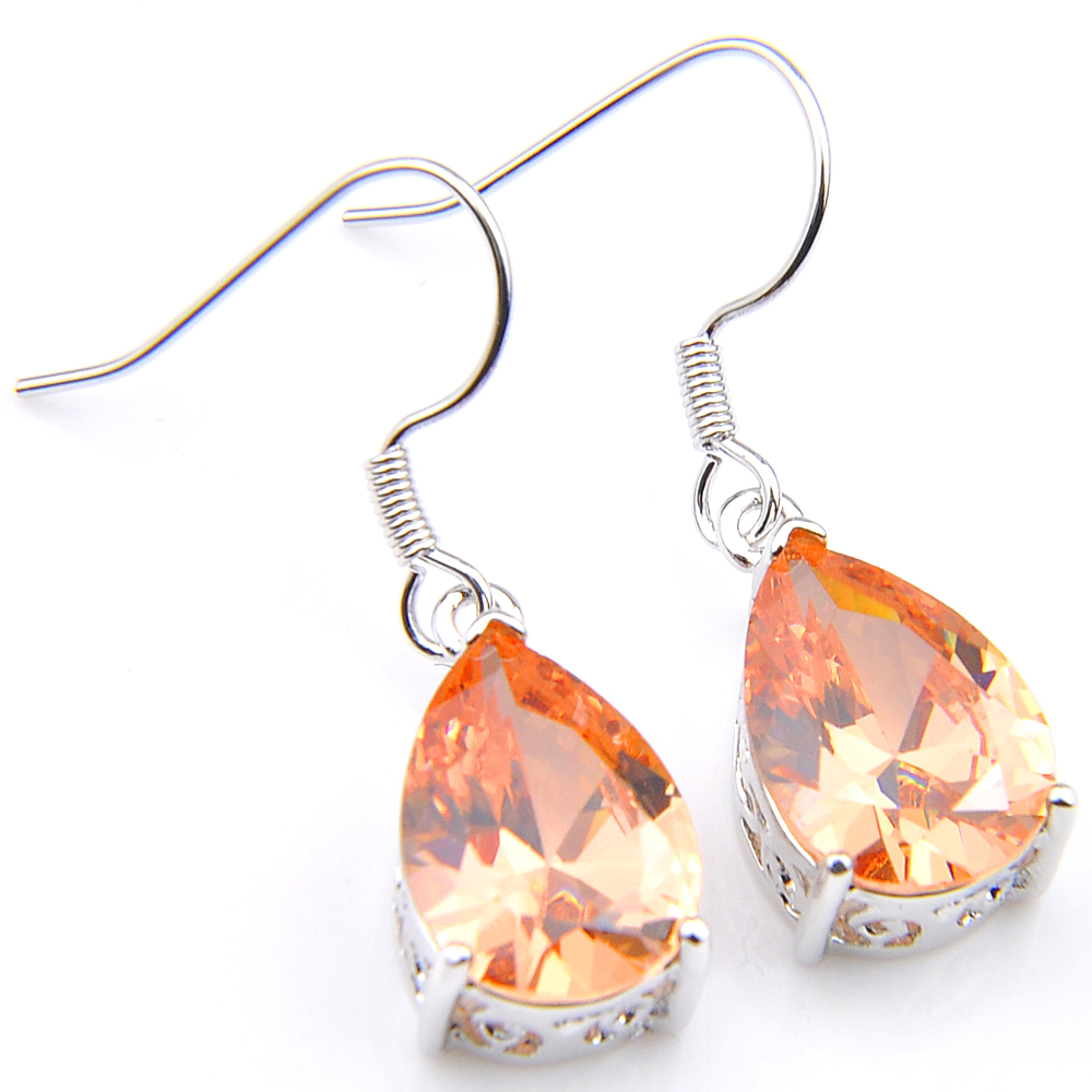 

Luckyshine Gorgeous Jewelry Water Drop Champagne Morganite Earrings 925 Silver Woman Zircon Hook Earrings Free shipping