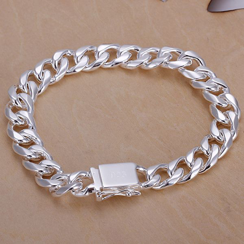 Fine 925 Bracelet En Argent Sterling pour les Femmes Hommes, Mode 925 Argent 10mm Carré Chaîne 8 pouces Bracelet Italie Nouvelle Arrivée Noël Mei