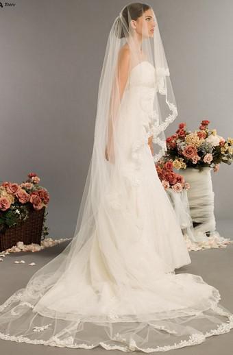 Blanc Ivoire Dentelle Bord Long Mariage Voils 2019 Nouvelle Vente Chaude Cathédrale Voile Un Niveaux Masquer Le Visage Voile De Mariée Bonne Qual