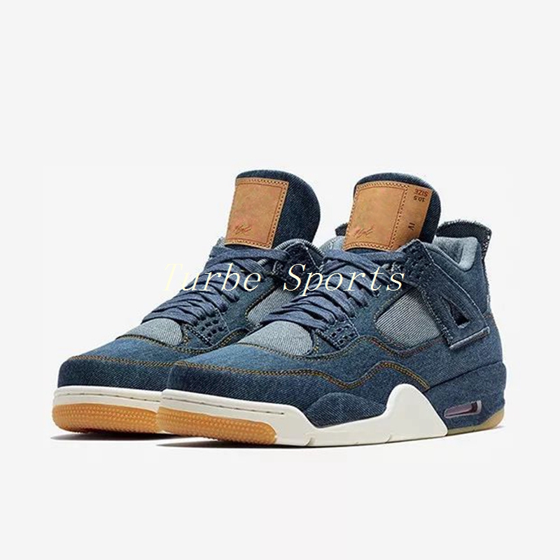 

With Original Box 2018 New 4 Denim LS Jeans Travis All Black Basketball Shoes Men 4s Blue Jeans Sneakers size 7-13