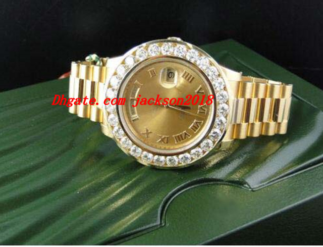 

luxury wristwatch amazing men ii 18k 41mm yellow gold bigger diamond watch automatic men watch men's watches, Slivery;brown