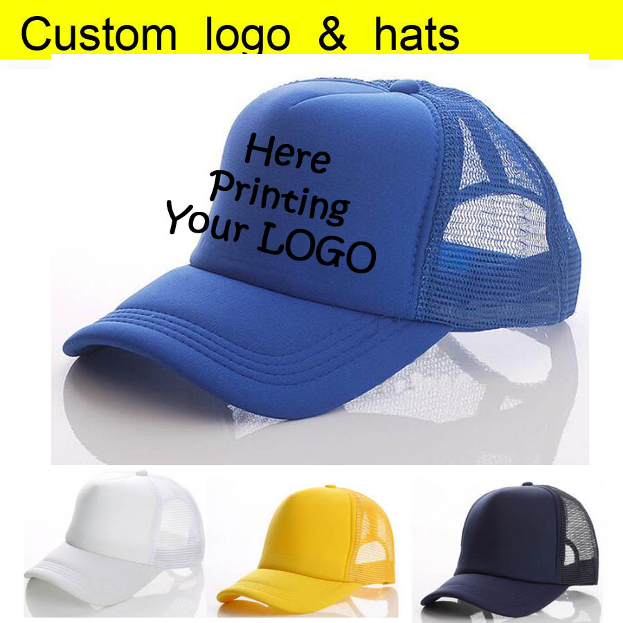 

Factory Wholesale Summer Trucker Hats Adult Custom Baseball Cap Printing Your LOGO Vinyl Heat Transfer Letter Men Snapback Caps, Blue;gray