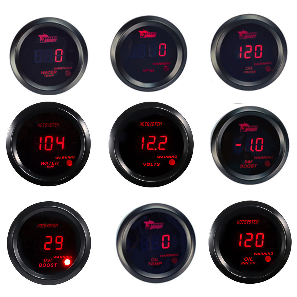 

Universal 52mm Boost Gauge/Water Temp/Oil Temp/Oil Press/Voltage/Tachometer Gauge Digital Red led Black Case