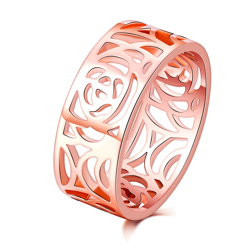 

Top Quality Fashion Trendy 8mm 18k rose gold Plated Flower Vintage Wedding bands Rings For Women hollow Design anillo