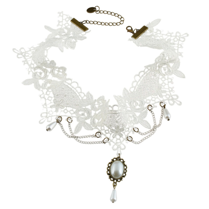 Handmade Noir Fleur Rose Perle Gothique Collier Tour de cou Collier Lolita Rétro Punk